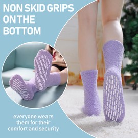 Yebing Non Slip Hospital Socks for Women with Grips Fuzzy Cozy Anti Skid Slipper Socks Winter Warm Soft Fluffy Sleep Socks 5 Pairs Non Slip Rainbow A