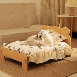 OKONOS Wooden Pet Bed Elevated Cat and Dog Bed Frame with Soft Removable Cushion