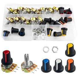 WMYCONGCONG 15-Piece Potentiometer, B5K, B10K, B20K, B50K, B100K, Potentiometer, Volume Control, Knurled Shaft Linear, Adjustable, 3-Terminal Rotary, Rotary Taper Potentiometer, 5 Color Knob Included