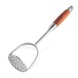 Potato Masher Stainless Steel, Manual Mashed Potato Masher,Wooden handle Potatoes Smasher Kitchen Tool for Avocado,Potatoes, Vegetables, 13.5Inch Long handle Large Heavy Duty Metal Mashing Utensil