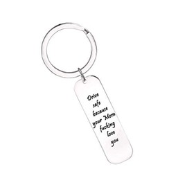Anlive Drive Safe Keychain Keychain to Son from Mother New Driver Gift (Silver)