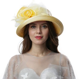 Women Vintage Roll Brim Bowler Cloche Hat for Derby Day, Church, Wedding, Party, Formal Occasion (Champagne Gold)