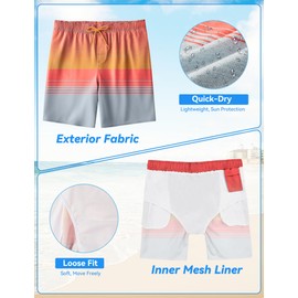 BARRACUDA BAY Mens Swim Trunks 8 inch Inseam Mesh Liner Quick-Dry Lightweight 4-Way Stretch Bathing Suit Swimming Trunks for Men UPF 50+ (Color: Coral Sunset, Size: Large)