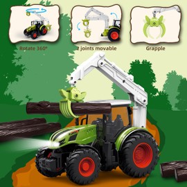 Remote Controlled Tractor Toy from 2 3 4 Years, Farm Toy from 2 3 Years, RC Tractor with Wooden Grabber and 3 Tree Trunks
