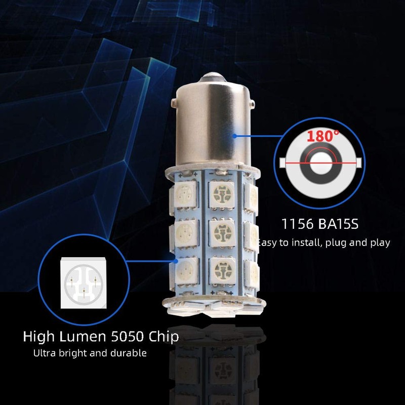 QasimLed DC 12V Green P21W 1156 BA15S 27SMD 5050 LED