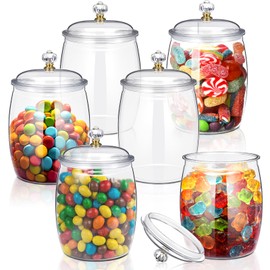 Nuogo 6 Pcs 64 oz Candy and Cookie Jar Plastic Jars with Lids Decorative Apothecary Jars Candy Buffet Containers Clear Airtight Food Storage Canister Home Decoration