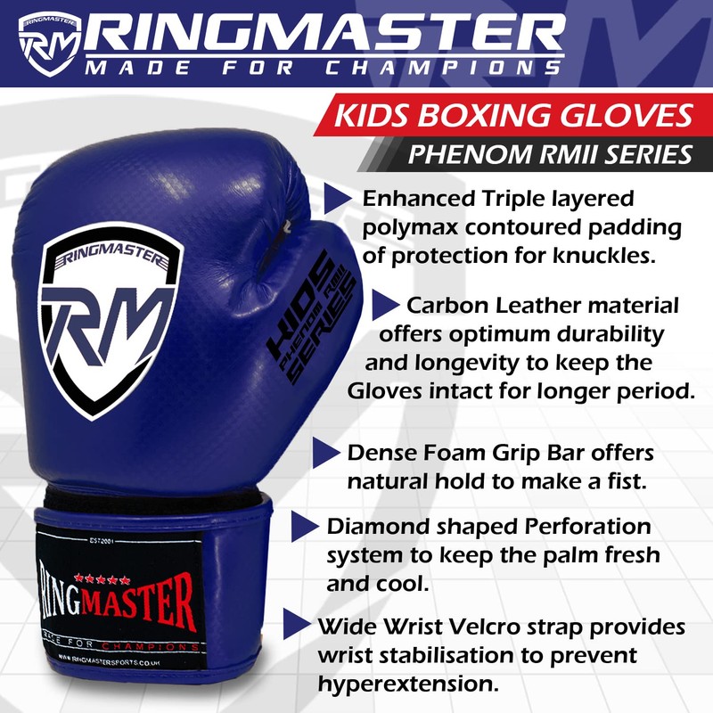 RingMaster Sports Kids Boxing Gloves Carbon Leather Training Sparring Punch