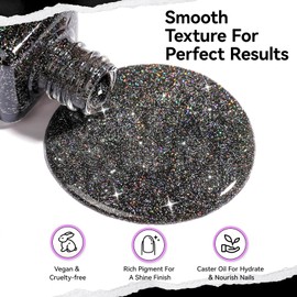 Nailshion Black Glitter Nail Polish Fast Air Drying Regular Nail Polish Sparkly Shimmer Black Nail Lacquer High Shine Toe Fingernail Polish Nails Art Salon Manicure at Home Gift for Women Girls