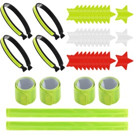 Pack of 4 Bicycle Trouser Clips, Bicycle Trouser Protector, Bicycle Trouser Clip, Bicycle Trouser Protection, 30 Waterproof Reflector Stickers for Night Running, Night Riding, Mountaineering