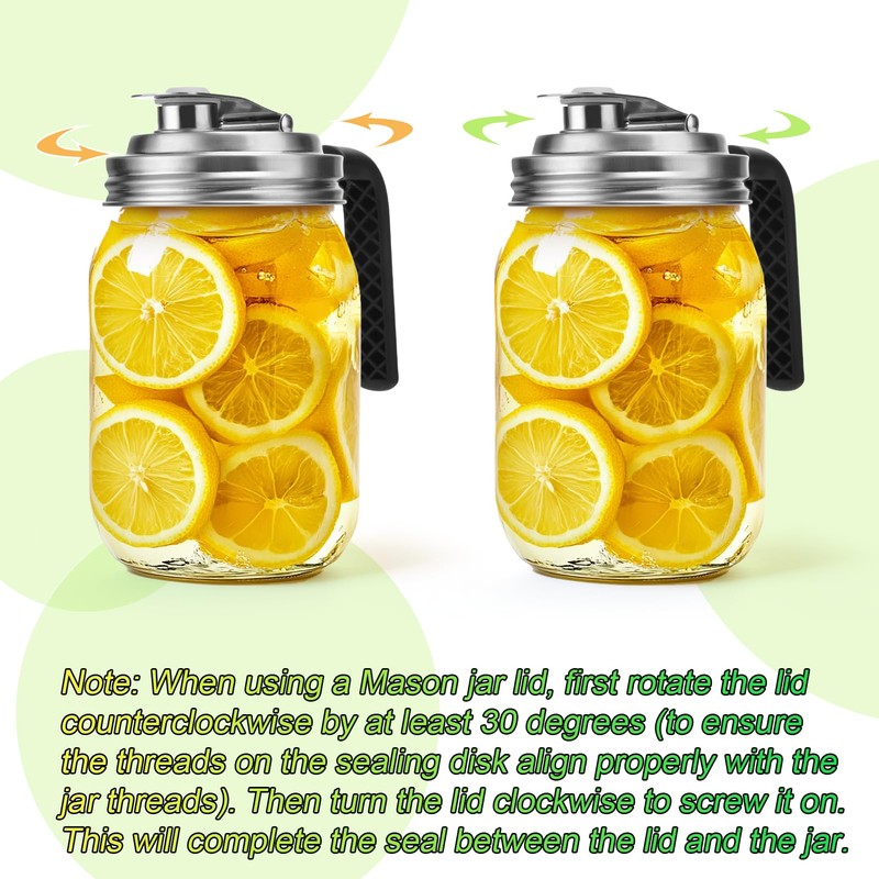 Mason Jar Pour Spout Lid Stainless Steel with Handle, Wide