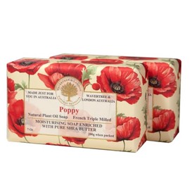 Wavertree & London Poppy Scented Natural Soap (2 Bars), 7oz Moisturizing French Triple Milled Soap Bars enriched with shea butter - Pure Plant Oil Bath & Body Soap for All Skin Types