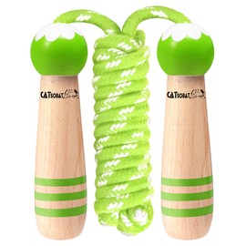 Catsobat Jump Rope, Training Skipping Rope, For Classrooms, Kids, Juniors, Adjustable Rope, Cute Wooden Design (Green)