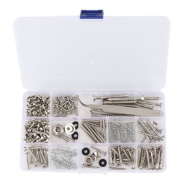 Guitar Screws Kit, Guitar Hardware Luthier Parts-kit, for Tele/Strat/SQ, Bridge, Guitar Strap End Pins, Tuner, Pickguard, Neck Plate, Pickup, Switch, Guitar DIY Kit (Metric, Chrome)