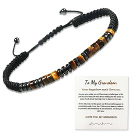 Graduation Gifts for Grandson I Love You Morse Code Bracelet Adjustable Tiger Eye Bracelet Inspirational Magnetic Bracelets, Birthday, Graduation, Thanksgiving, Christmas Gift