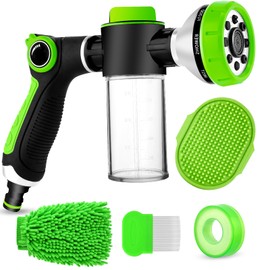Upgrade Dog Washing Hose Attachment, Dog Shower Attachment with Soap Dispenser, Dog Shampoo Hose Attachment with Pet Bath Brush Car Wash Mitt & Dog Comb for Showering Pet (Hose Not Include)