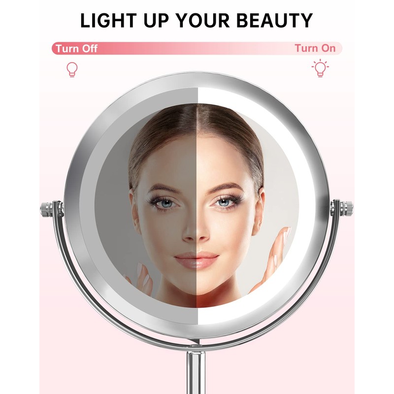 Gospire 7" Lighted Makeup Mirror with Magnification 10X/1X Double Sided,