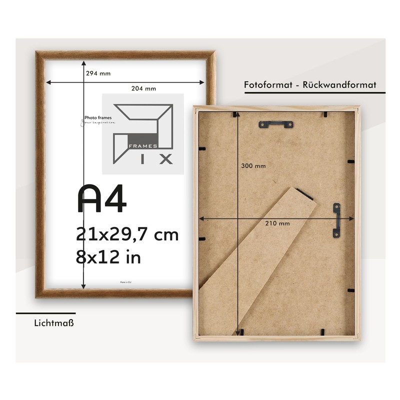 Pix FRAMES A4 Wooden Photo Frame, Frame with Acrylic Glass