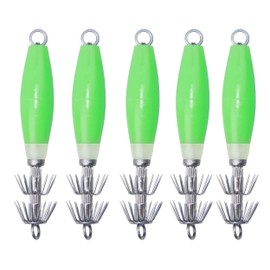 Luminous Squid Jig Hooks Saltwater Fishing Lures Kit,5/10pcs Glow Squid Jigs Fluoresent Cuttlefish Sleeve Fishing Jigs Baits Night Octopus Lures Glow in Dark Green Color (Luminous Green-5pcs)