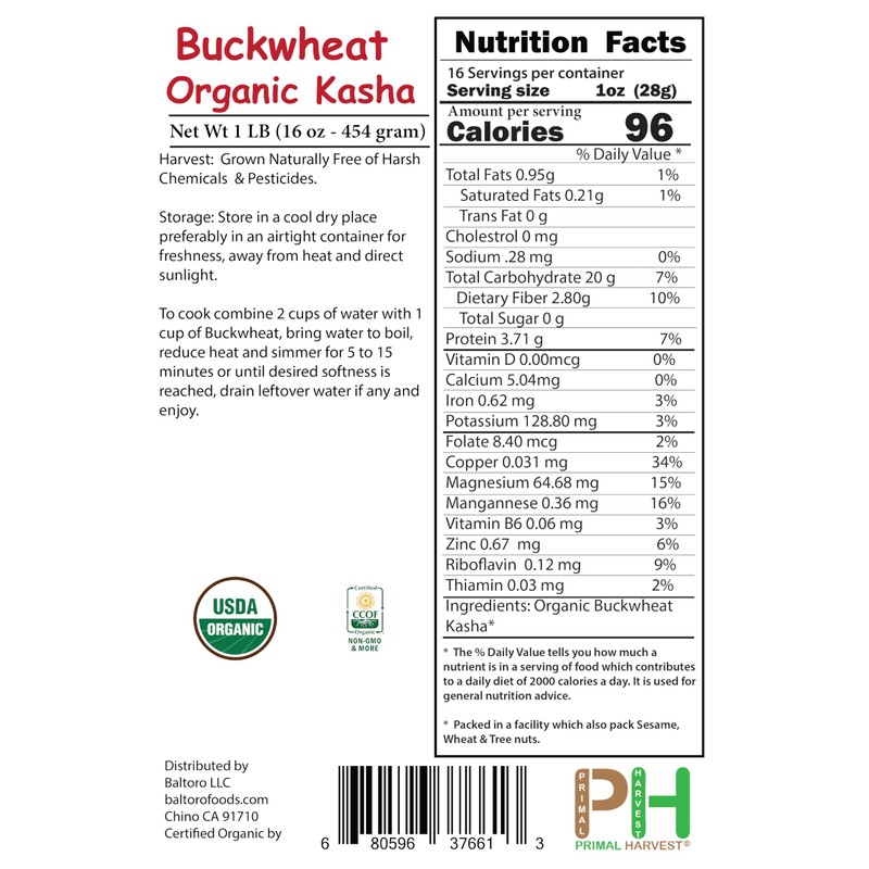 Organic Buckwheat Kasha -Toasted-Non-GMO, Vegan, Bulk Hulled (2LB)