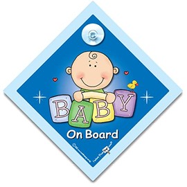 Baby On Board Sign Blue Bricks, Baby Boy On Board Car Sign, Grandchild On Board Car Sign, High Visibility Advisory Car Sign Designed to Let Other Road Users a Child is in The Car, 14 cm x 14cm x 2cm