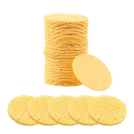 Facial Sponges,50 Pcs Compressed Natural Cellulose Face Sponge for Facial Cleansing Facial Exfoliating Facial SPA Massage Makeup Removal (yellow round)