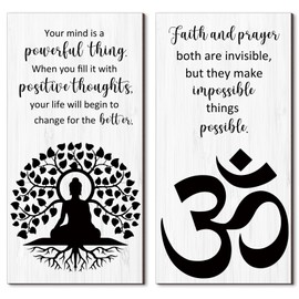 Blulu 2 Pieces Buddha Quotes Wall Decors Inspirational Quote Wall Arts Zen Meditation Wooden Hanging Room Meditation Home Buddha Wall Arts for Living Room Yoga Decors (Motivation)