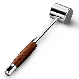 Professional Meat Tenderiser Stainless Steel Meat Tenderizer Cutter, Double-Sided Metal Steak Hammer Meat Hammer Mallet with Non-Slip Wooden Handle, Dishwasher Safe Meat Hammer Kitchen Aid Steak