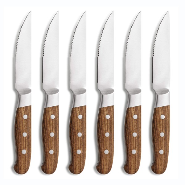 Comas Aconcagua 7446 Steak Knives, Meat Knives, Stainless Steel, Rosewood Wood, 25.8 cm, Set of 6
