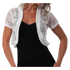 Amazleer Womens Short Sleeve Bolero Shrug Open Front Floral Lace Summer Sheer Cropped Cardigan, White-short Sleeve, 5XL