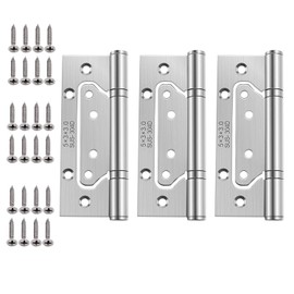 3pcs 5Inch Home Door Hinges Ball Bearing Small Flush Hinge Non-Mortise Stainless Steel Brushed Nickel Smooth and Silent Movement Replacement Ball Bearing Mute (Silver)