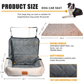 BOCHAO Dog Car Seat Pet Booster Seat for Medium Small Dogs,Dog Seat Travel Bed Multi-Function-Dog Bed,Dog Sofa Cushion,with Dog Blanket,Comfortable Safe Removable and Washable,Fits Cars/Trucks/SUV