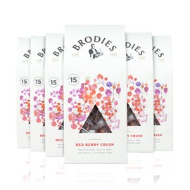 Brodies - Red Berry Crush in Biodegradable Pyramid Bags - 100% Natural Eco-Friendly and Sustainably Sourced - 6 Boxes Of 15 Pyramid Bags - Total Of 90 Plastic Free Pyramid Teabags