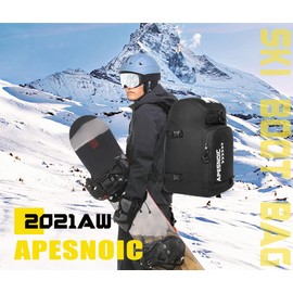 AIRTTUZ Ski Boot Bag - Ski and Snowboard Boots Backpack，Excellent for Travel with Waterproof Exterior & Bottom - for Men, Women and Youth. (BLACK)