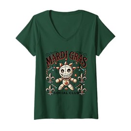 Womens Mardi Gras Voodoo Doll Social Club Fun Festive Vibes V-Neck T-Shirt