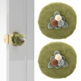 TIESOME 2 PCS Door Knob Covers for Round Door Handle, Flower Shape Door Knob Protector Cover Wall Protectors Washable and Reusable Door Handle Cover for Door Handle Protection and Decorating(Green)