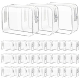 36 Pack Clear Makeup Bags Bulk, Clear Cosmetics Bag Plastic Travel Bags Clear Plastic Toiletry Bags with Zipper Waterproof Portable Clear Bags for Travel Women Men Bathroom Organizing, White