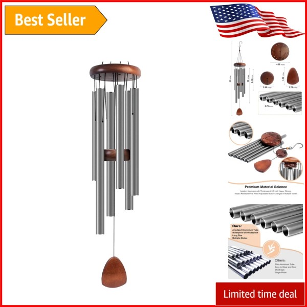 Elegant 37-Inch Outdoor Wind Chimes - Classic Silver Grey for