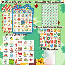 YTSQLER Christmas Bingo Game for Kids 24 Players, Christmas Bingo Cards Holiday Party Games for Family School Classroom Winter Party Supplies Favors Gifts