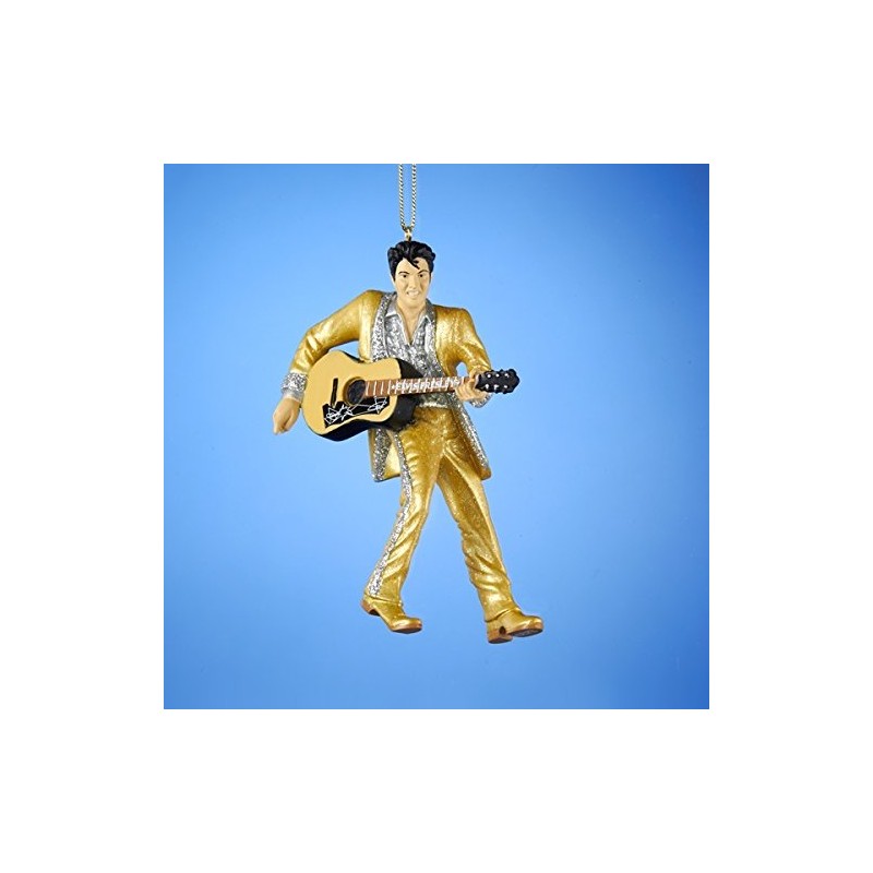 Elvis Presley in Gold Suit Holding Guitar Christmas Ornament
