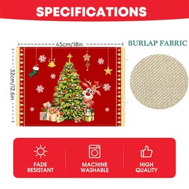 VITEVER Christmas Place Mats Set of 6, Pixel Style Place Mats Christmas Washable, 32 x 45 cm Linen Place Mats Christmas Fabric, Reindeer Table Decoration Christmas for Party and Table Christmas