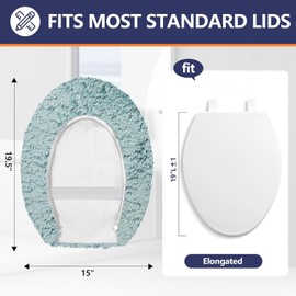 Baahrnom Microfiber Elongated Toilet Seat Cover 19.5"x 15" Machine Washable Solid Toilet Lid Cover Adjustable Rubber Backing Fits Most 18-19.5" L x 14-16" W Elongated Toilet Seat