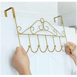 eywlwaar Gold Over The Door Hooks 7 Hanger Rack Heavy Decorative Metal Rack for Home Use Hats Coats Key Bag Clothes Scarfs Hooks (Golden)