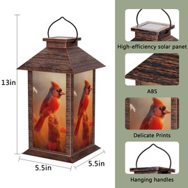 JOHUNT Solar Lanterns Outdoor, Waterproof Garden Hanging Lanterns with LED Flickering Flameless Candles, Lantern Decorative Outdoor for Mom Grandma Women Cardinal Gifts