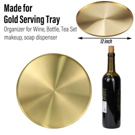 FREELOVE Gold Tray, Round Brass Serving Platter, Bar Circle Decorative Plate, Coffee Table Metal Decor Dishes, Brushed Hammered Coasters, Counter Bathroom Kitchen Dessert Cart Display Food, 12 inch