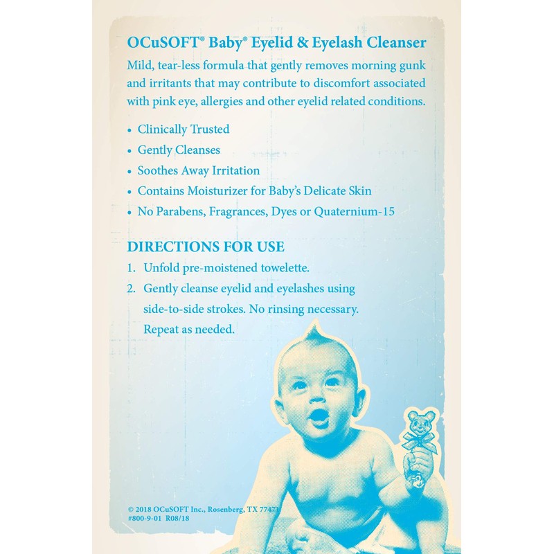 OCuSOFT Baby Eyelid and Eyelash Cleanser, Pre-Moistened Towelette, White/Blue 20