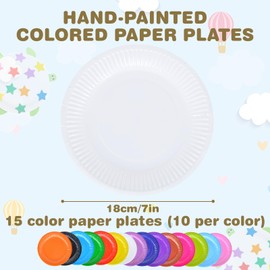 WIYETY Colourful Paper Plates, Paper Plates, Party Plates: Pack of 150 Party Set, Round Paper Plates, Colourful Party Paper Plates, Paintable Round Paper Plates, DIY Paper Plates for Children's