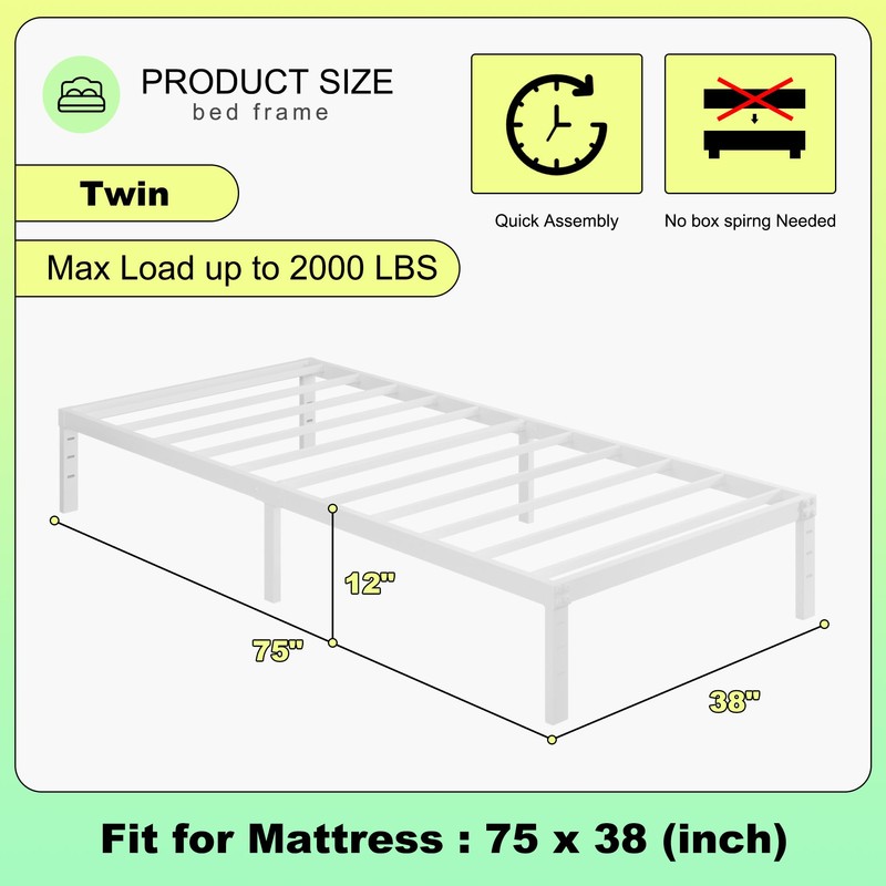 Cieemine 12 Inch Twin Bed Frames, Heavy Duty Metal Twin