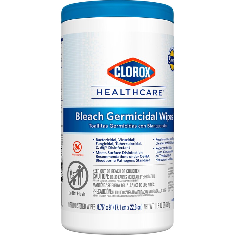 Clorox Healthcare Bleach Germicidal Wipes, 6.75" x 9", 70 Count
