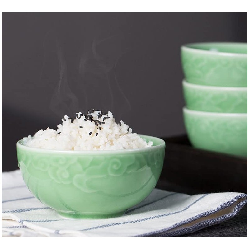 Seres Celadon Jade Green Porcelain Bowl embossed with Lucky Cloud,3