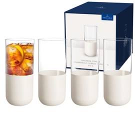 Villeroy & Boch - Manufacture Rock Blanc Long Drink Tumbler Set, 4 pcs. Set of Drinking Glasses for Cocktails and Mocktails, 14.5 oz, Crystal Glass, Matte White Slate Look